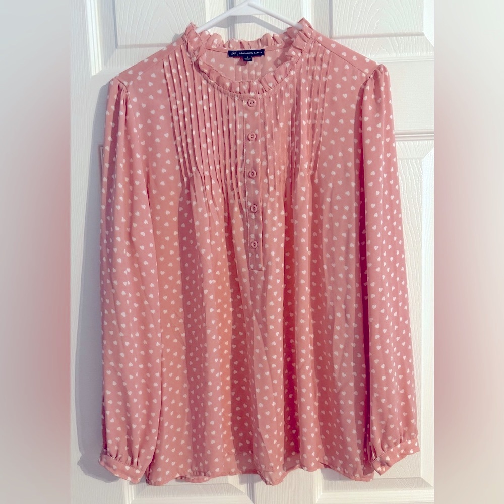Adrianna Papell Blush Pink Heart Print Blouse -‎ Size Small